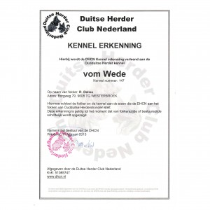 Duitse Herder Club Nederland - Kennel Erkenning
